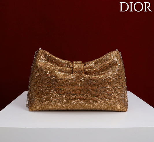 CD Small Bow Bag 30cm Gold Strass 160741