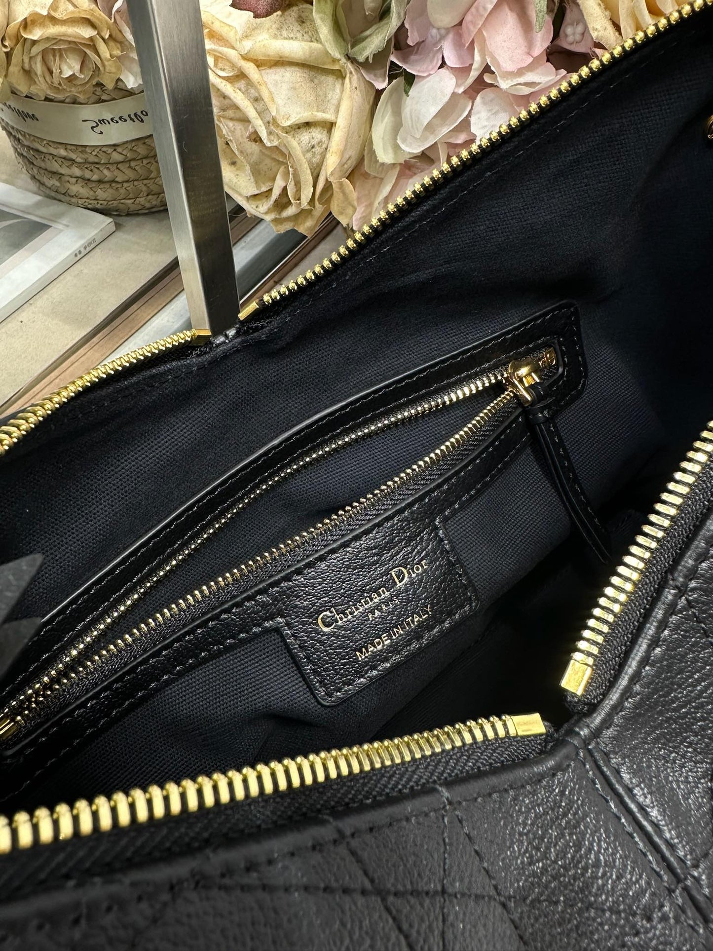 CD Medium Dior Voyage Bag 28cm Black Macrocannage Calfskin 288628