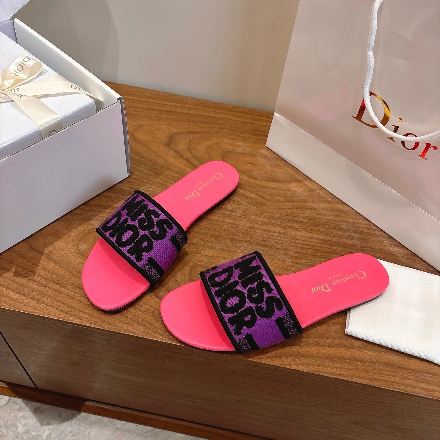 CD 26 Flat Sandals Pink Purple Canvas Cowhide 685062