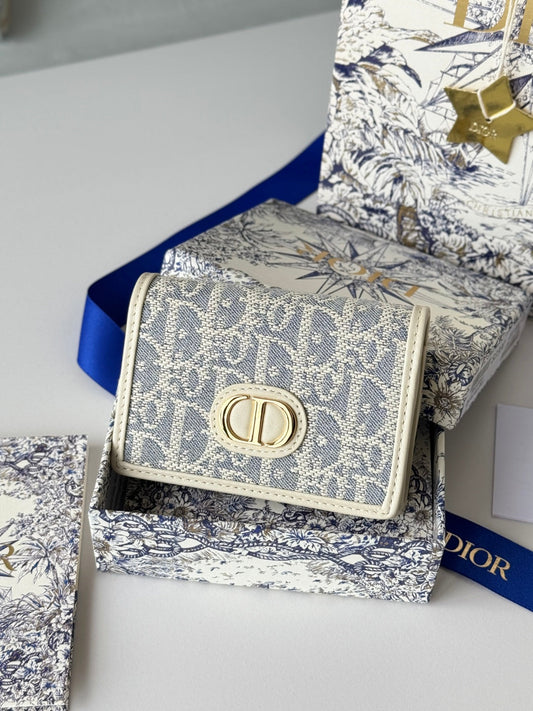 CD 30 Montaigne Glycine Wallet 11cm White Grey Jacquard