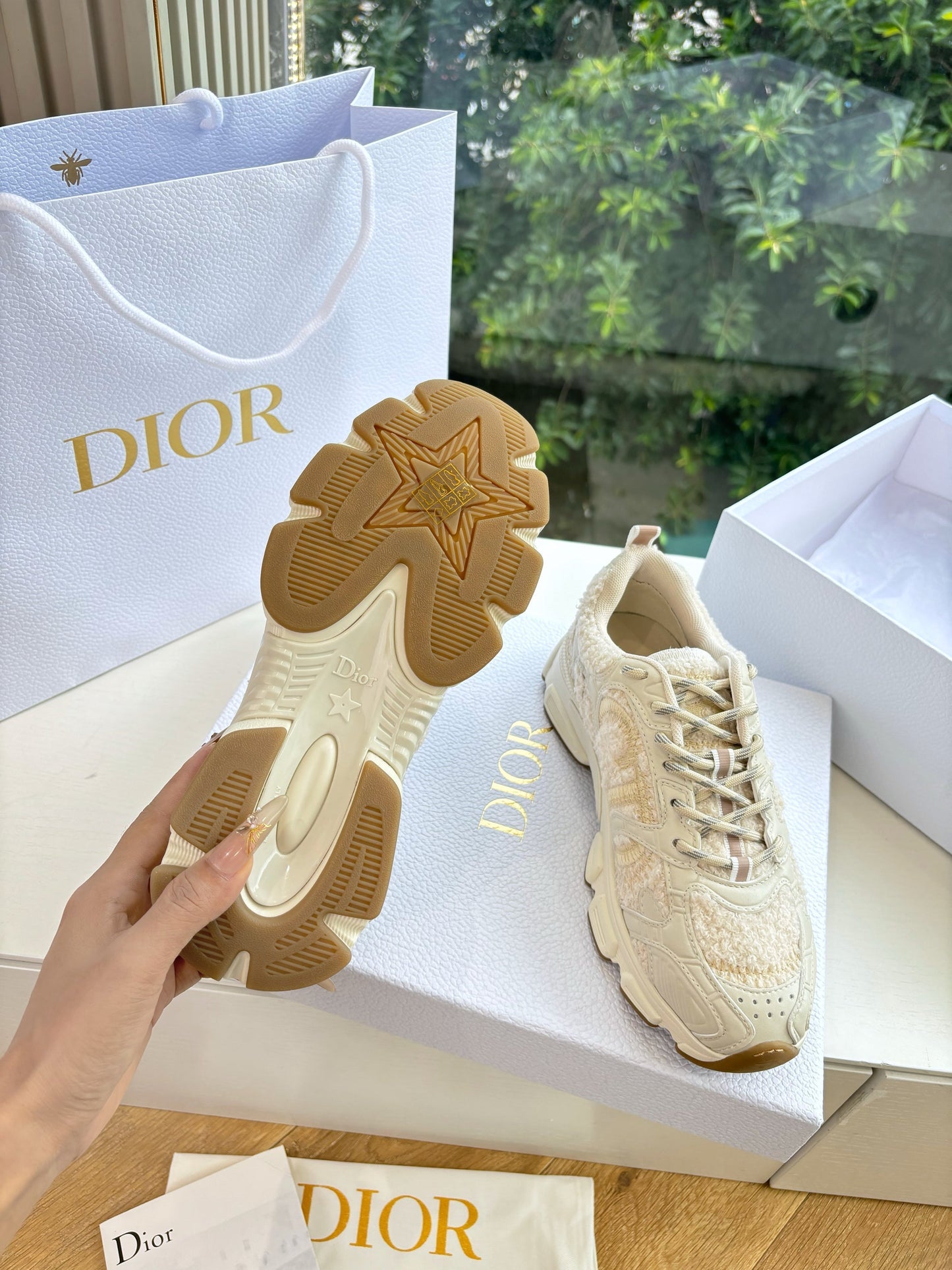 Dior Chrono Sneaker Beige Technical Wool and Leather 506845