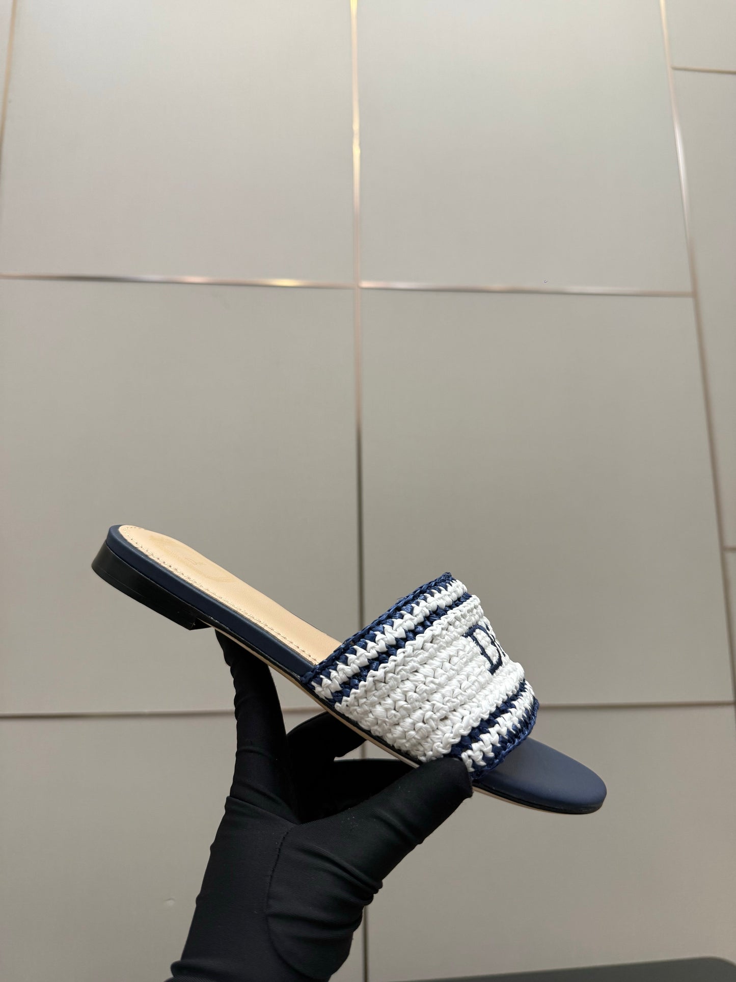 CD Dioriviera Woven Slides White Blue Fabric Goatskin 828262