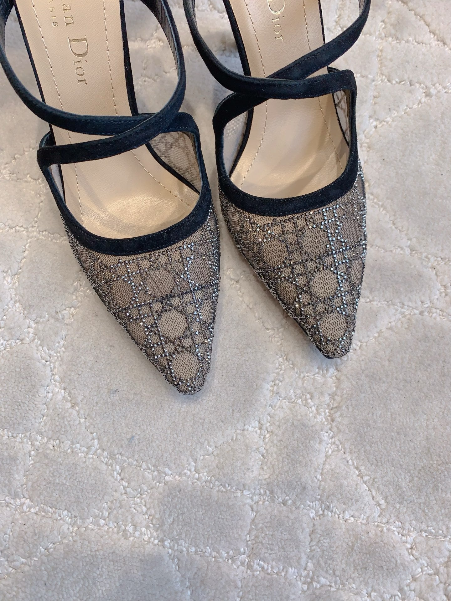 CD Capture Heeled Mule 10cm Black Suede Mesh 615464