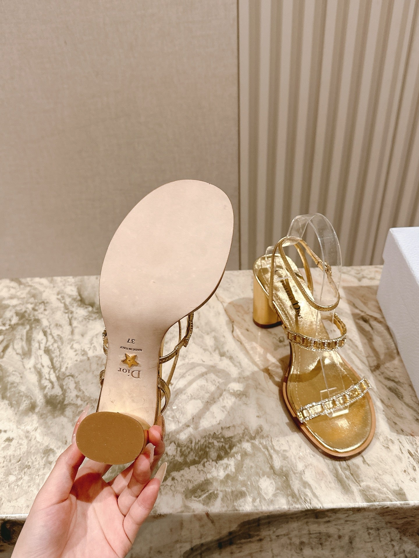 CD Diorissime Heeled Sandal 85 mm Gold Metalic Lambskin 483073