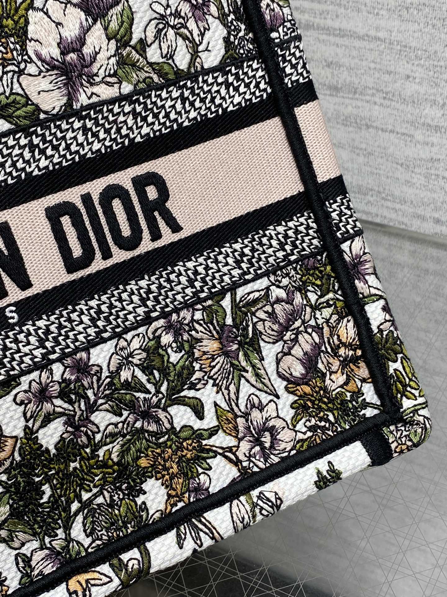 CD Small Dior Book Tote Full Floral Motif White Pink Cotton
