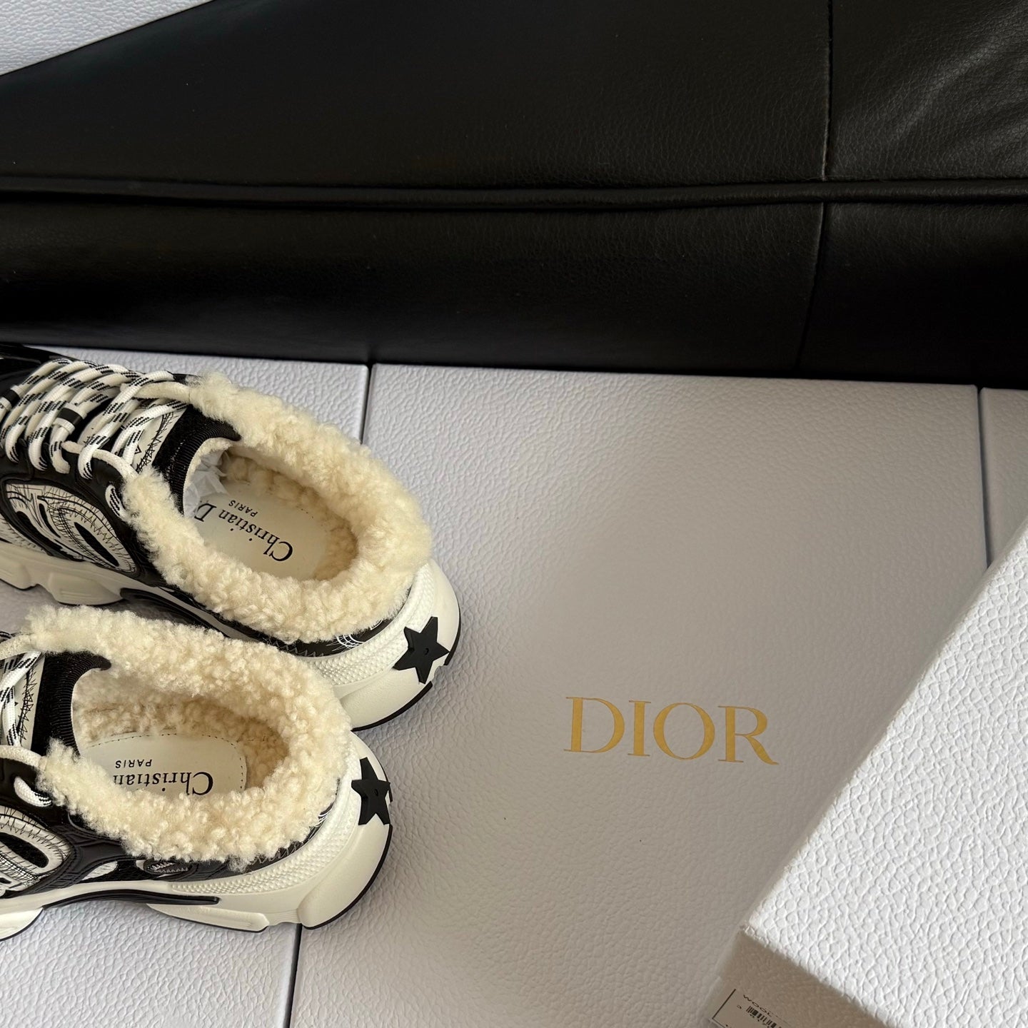 Dior 25 Chrono Sneakers Black Cream Mesh Suede Calfskin 531388