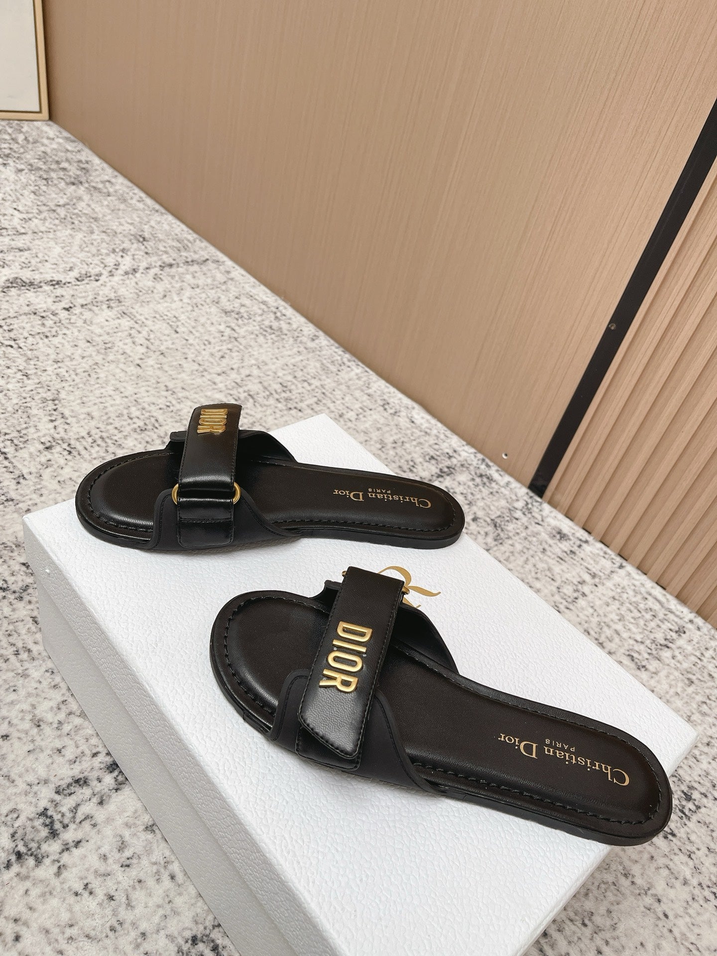 CD Dioriviera Dioract Slides Black Cowhide 752399