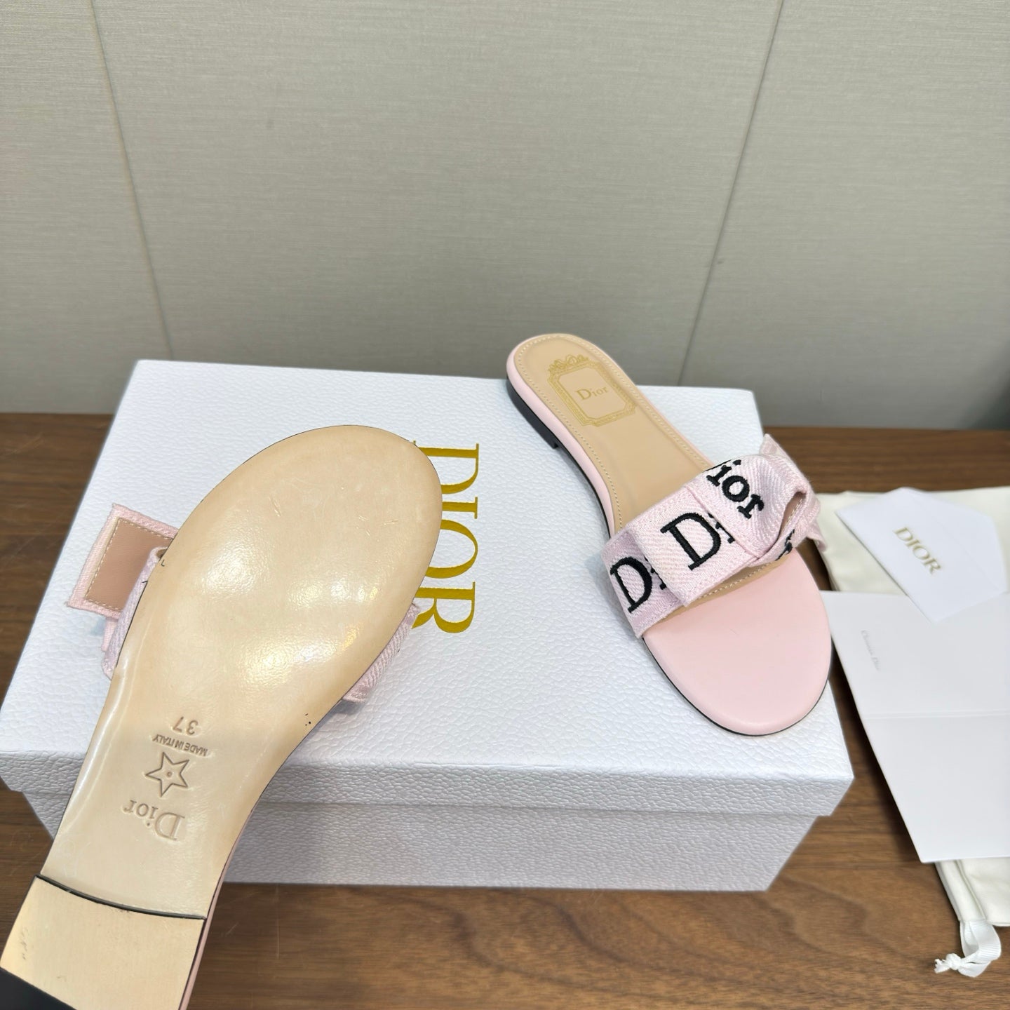 CD 26s J'Adior Slides Light Pink Canvas Lambskin 922458