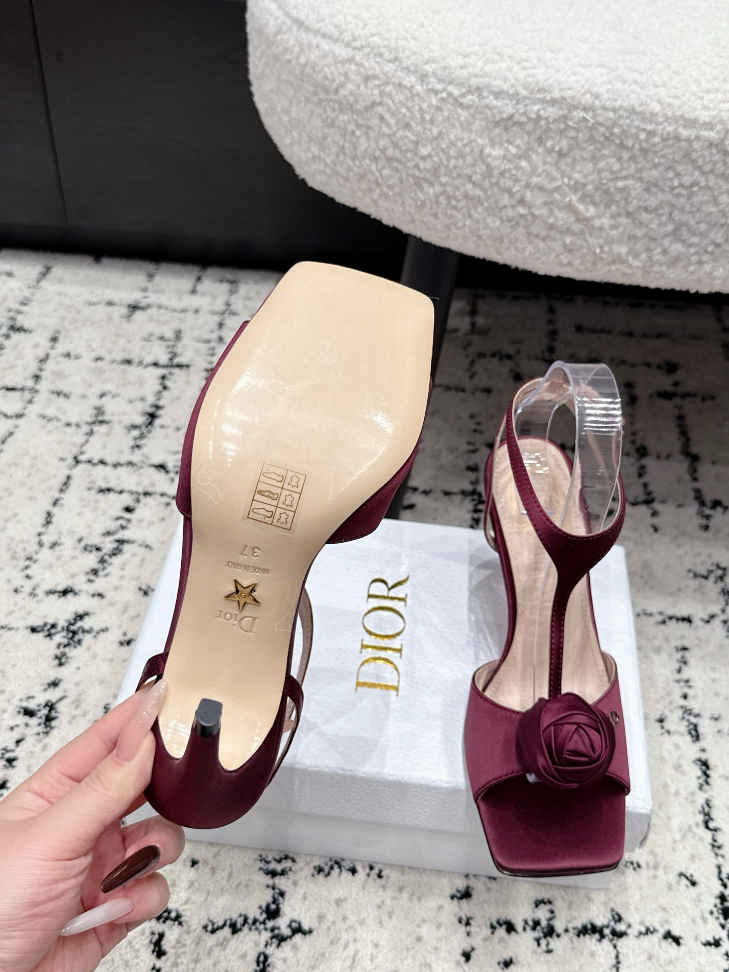 CD 26s Floral High-Heeled Sandals 9cm Burgundy Satin 908246