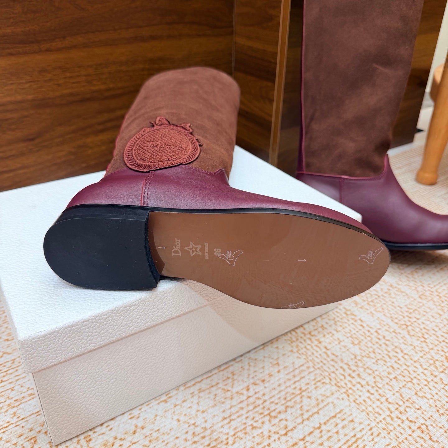 CD 26s Riding Boots Burgundy Suede Leather 973975