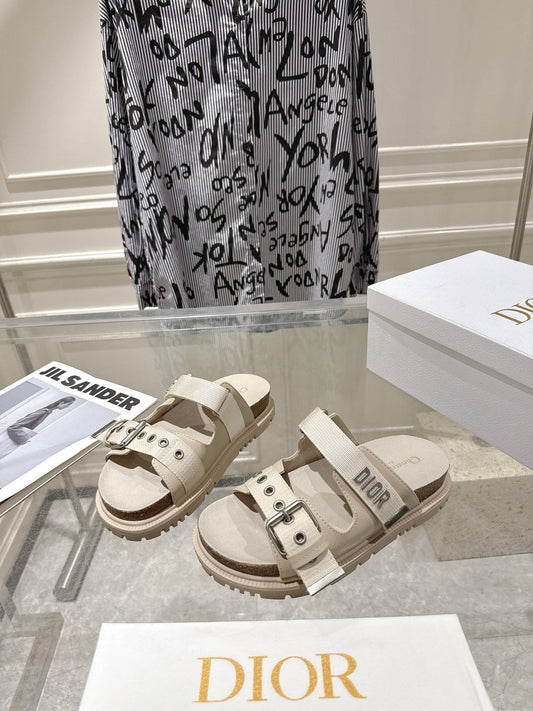 CD 26s Double-Strap Slide Sandals Ivory Calfskin 919013