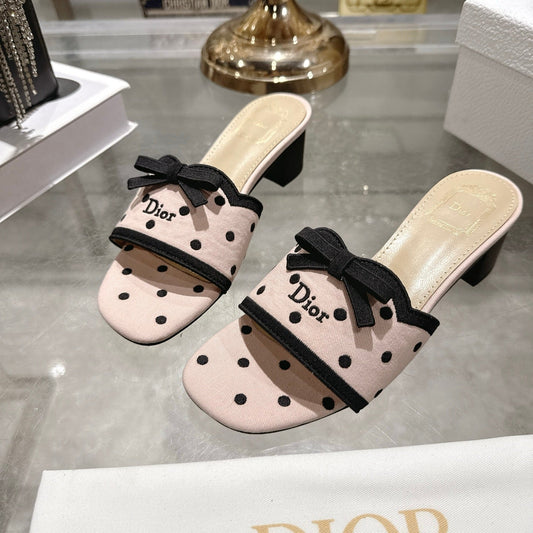 CD Dway Sandal 3.5cm PolkaDior Light Pink Motif Cotton Leather 951357