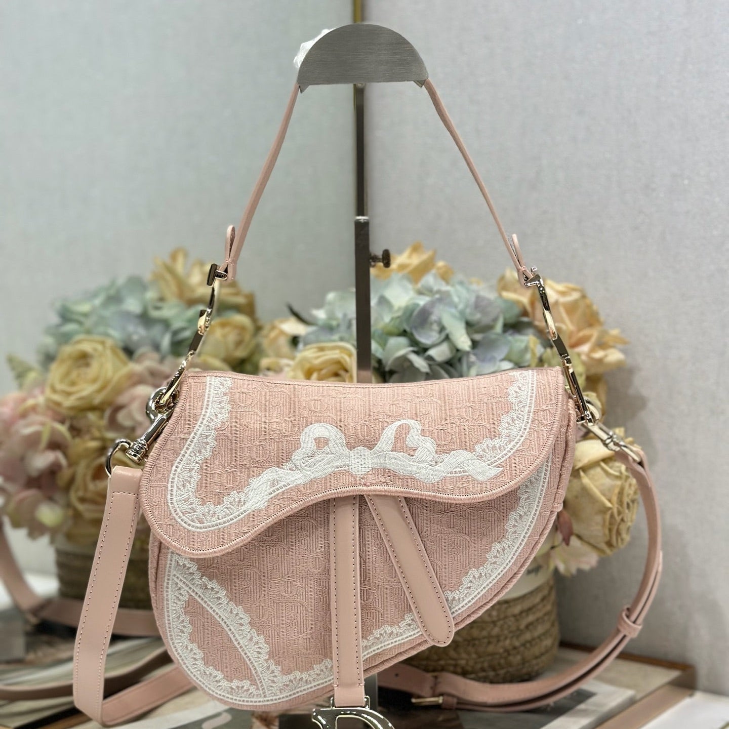 CD Saddle Bag 25.5cm Pink in Denim 288052