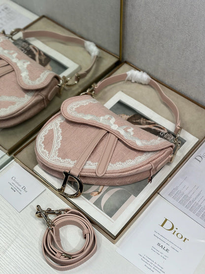 CD Saddle Bag 25.5cm Pink in Denim 288052