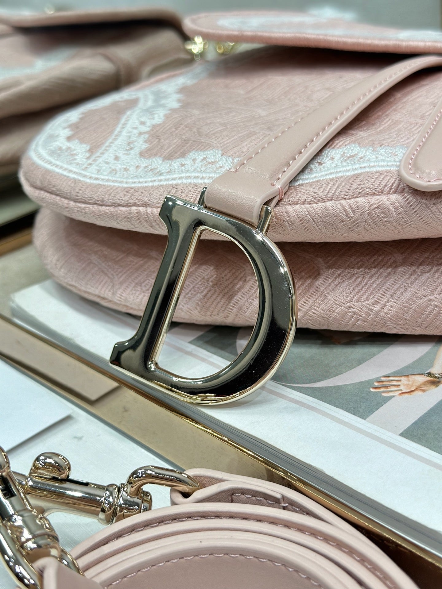 CD Saddle Bag 25.5cm Pink in Denim 288052