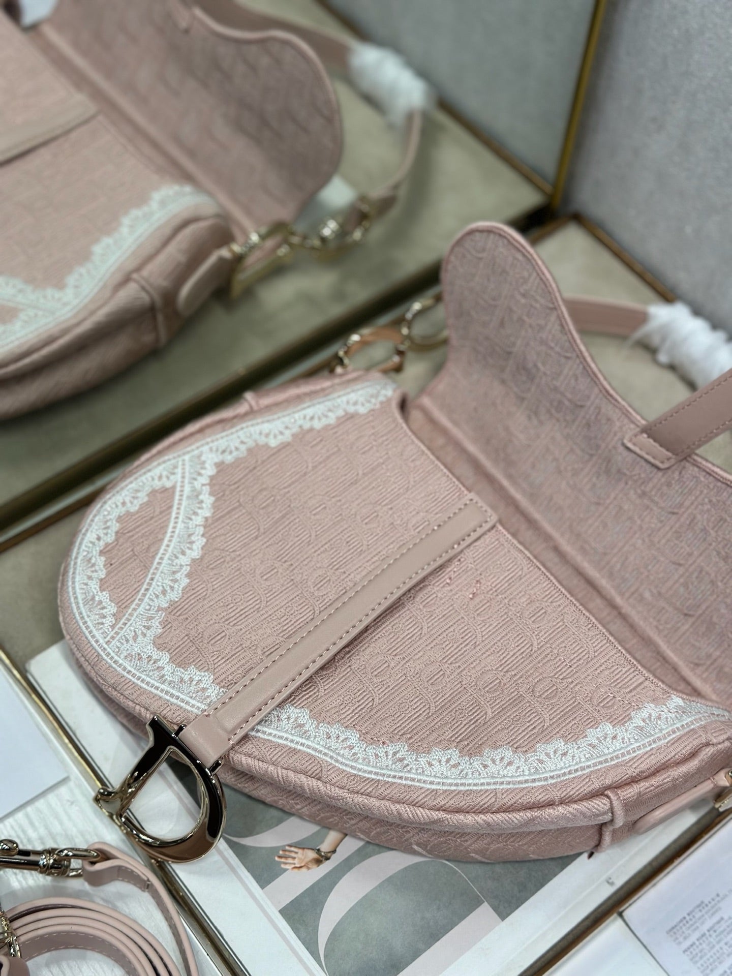 CD Saddle Bag 25.5cm Pink in Denim 288052
