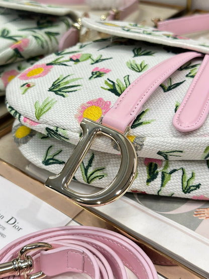 CD Saddle Bag 25.5cm White Floral in Denim 288054