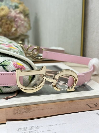 CD Saddle Bag 25.5cm White Floral in Denim 288054