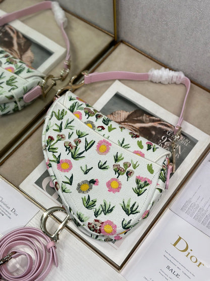 CD Saddle Bag 25.5cm White Floral in Denim 288054