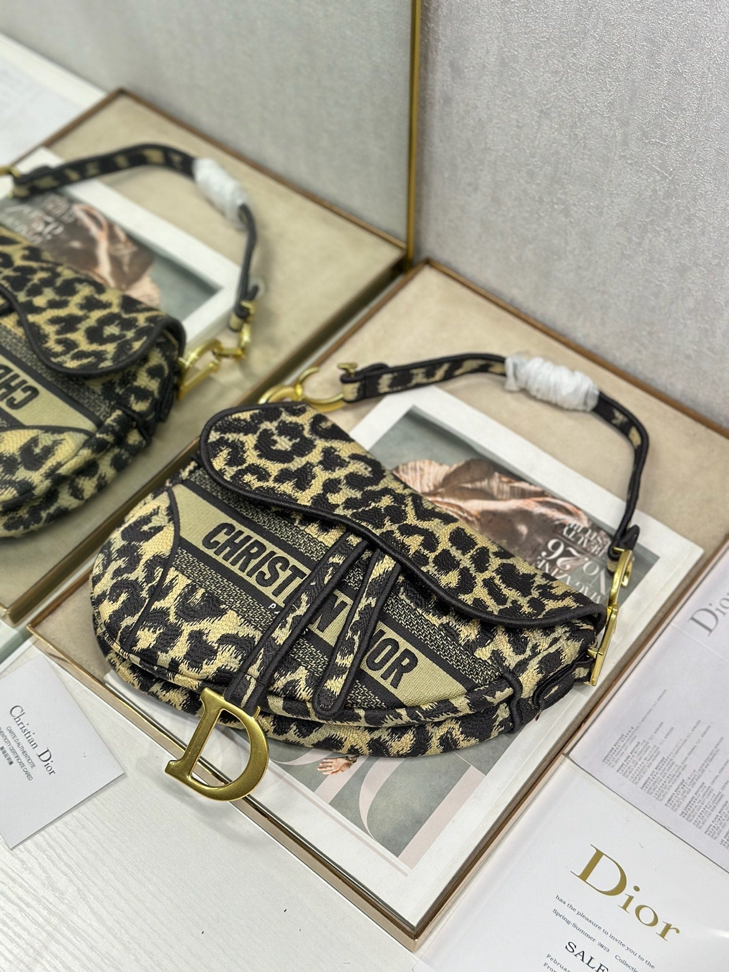 CD Saddle Bag 25.5cm Beige Black in Denim 288068