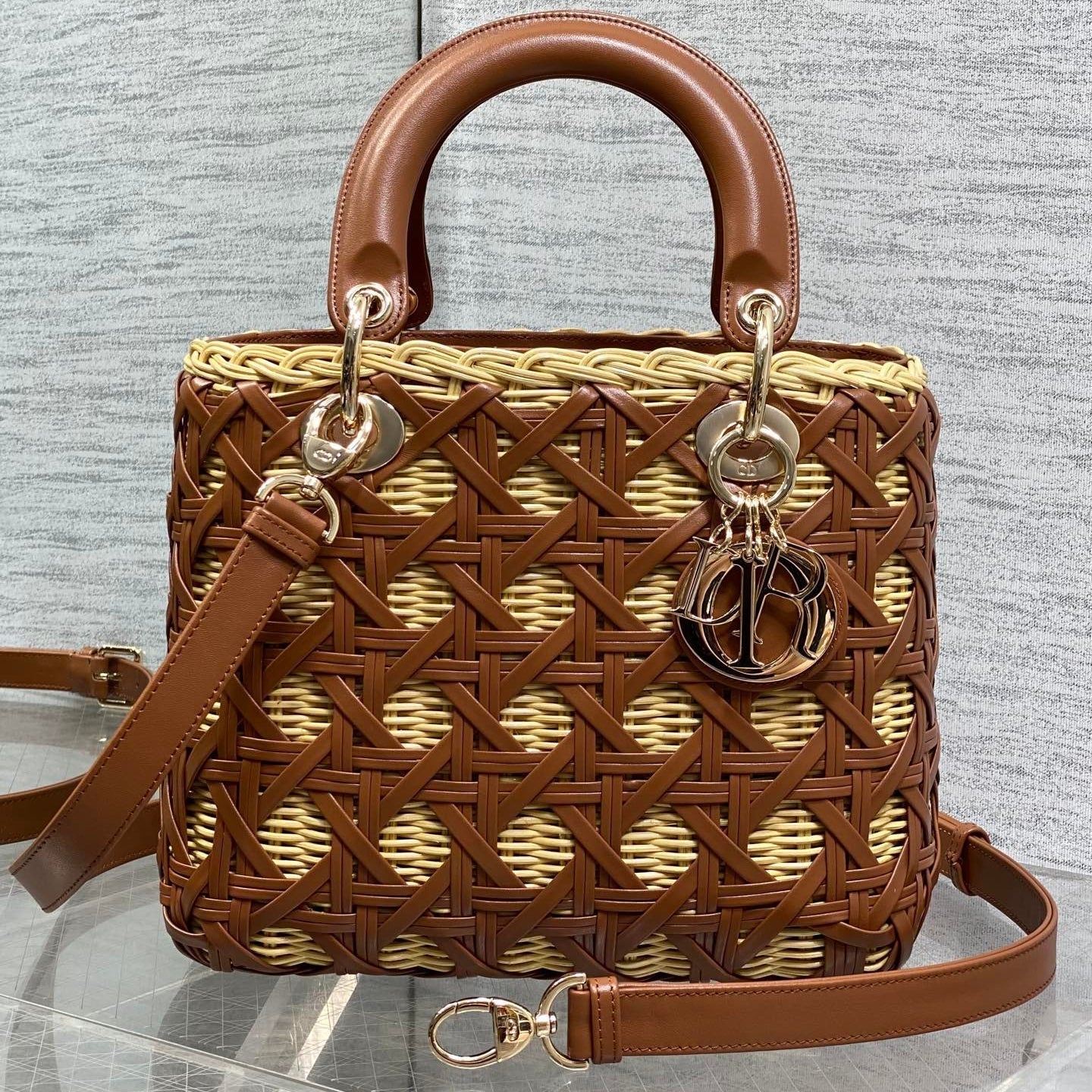 CD Lady Dior Bag 24cm Brown in Rattan 155500