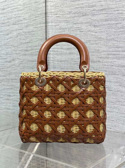 CD Lady Dior Bag 24cm Brown in Rattan 155500