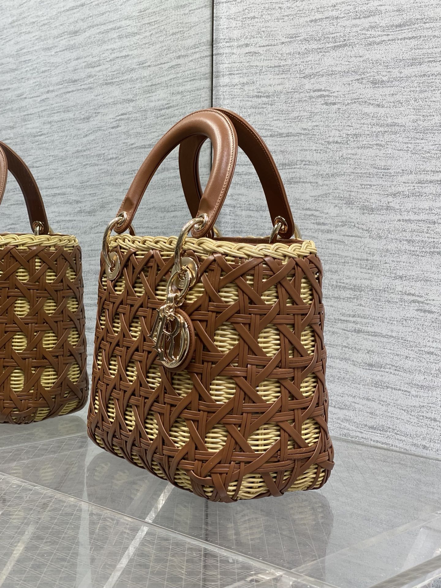 CD Lady Dior Bag 24cm Brown in Rattan 155500