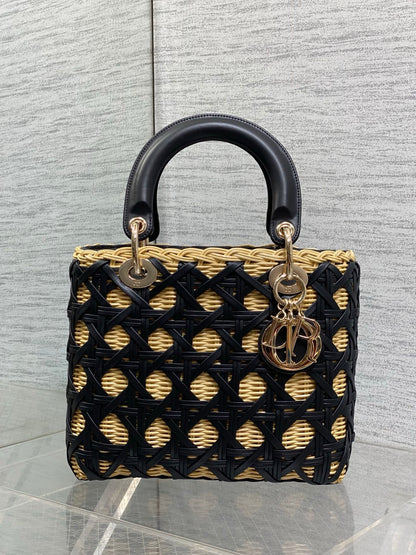 CD Lady Dior Bag 24cm Black in Rattan 155502