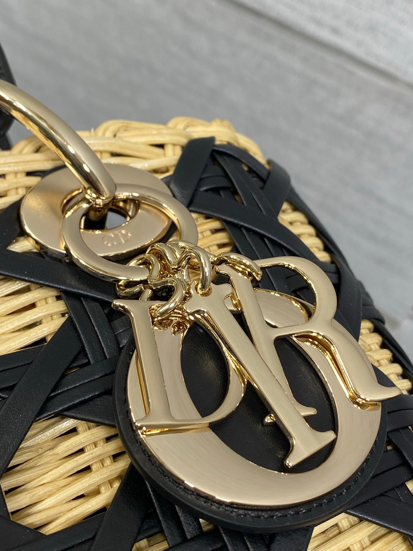 CD Lady Dior Bag 24cm Black in Rattan 155502