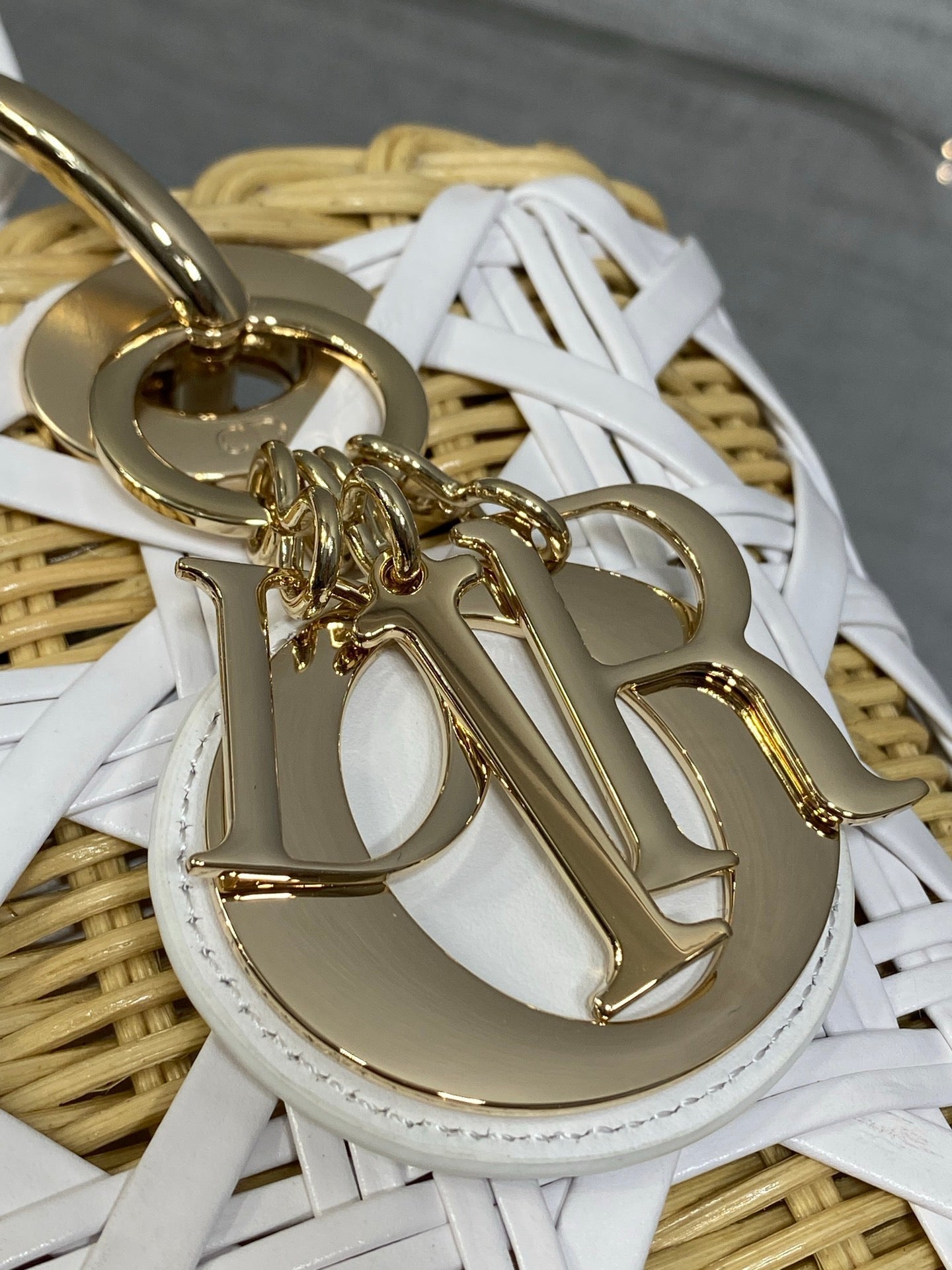 CD Lady Dior Bag 24cm White in Rattan 155504