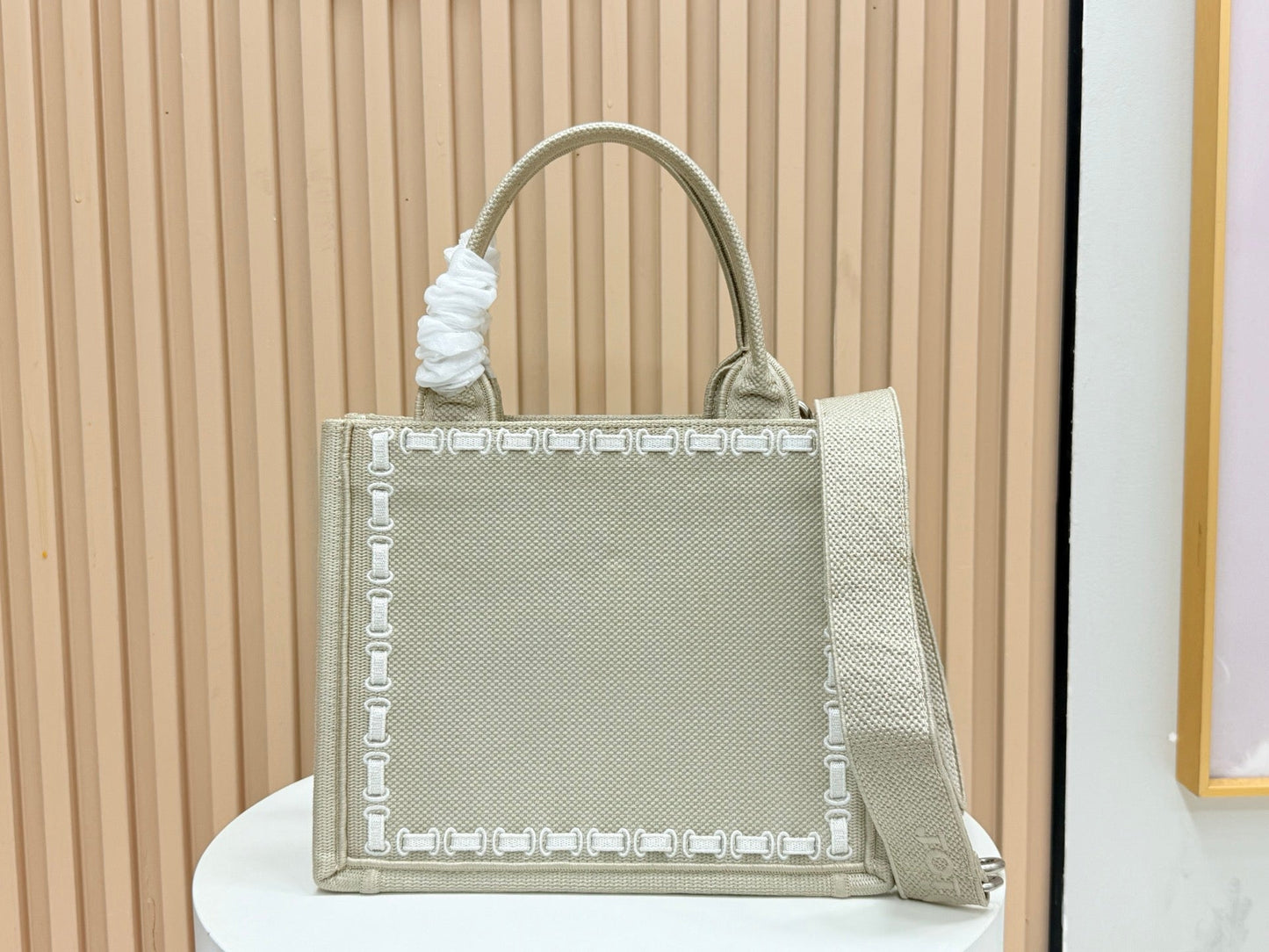 CD Book Tote Bag with Strap Beige in Embroidery 155367