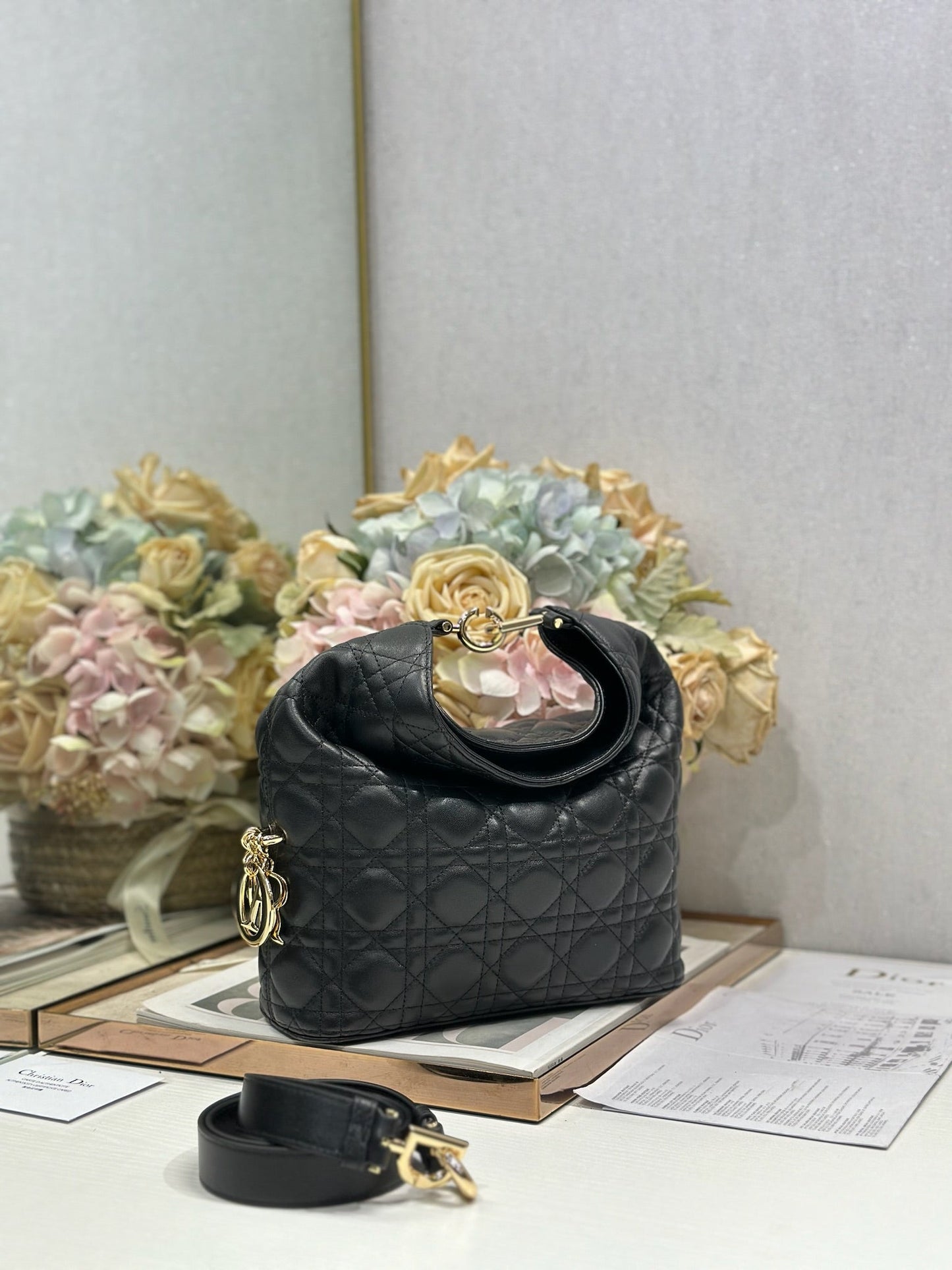 CD Lady Dior Shoulder Bag 27cm Black in Sheepskin 155546