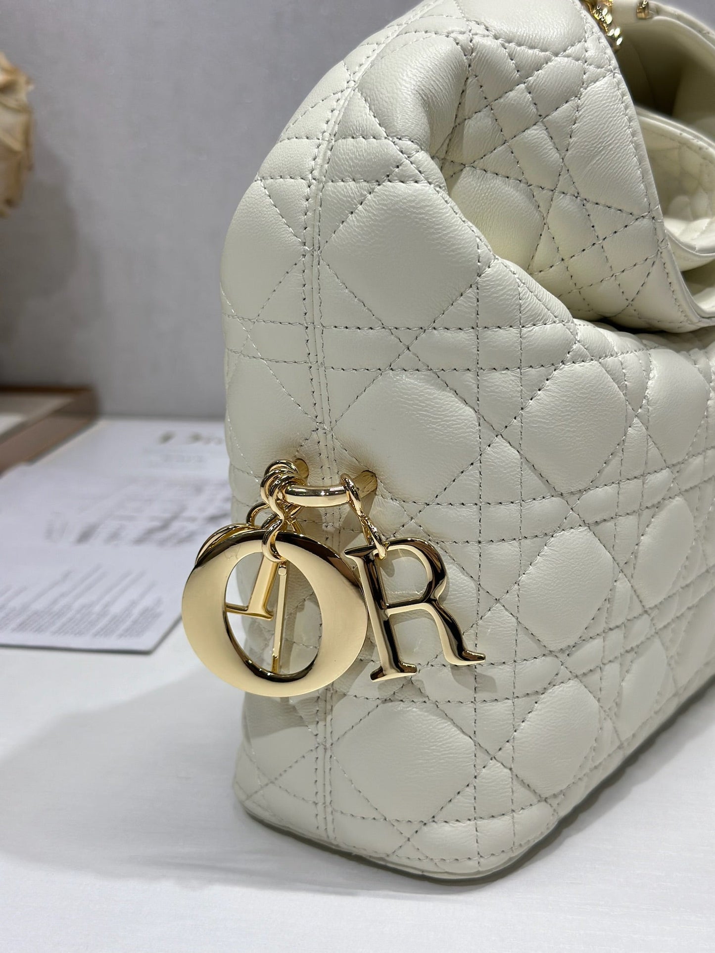 CD Lady Dior Shoulder Bag 27cm Milky White in Sheepskin 155549