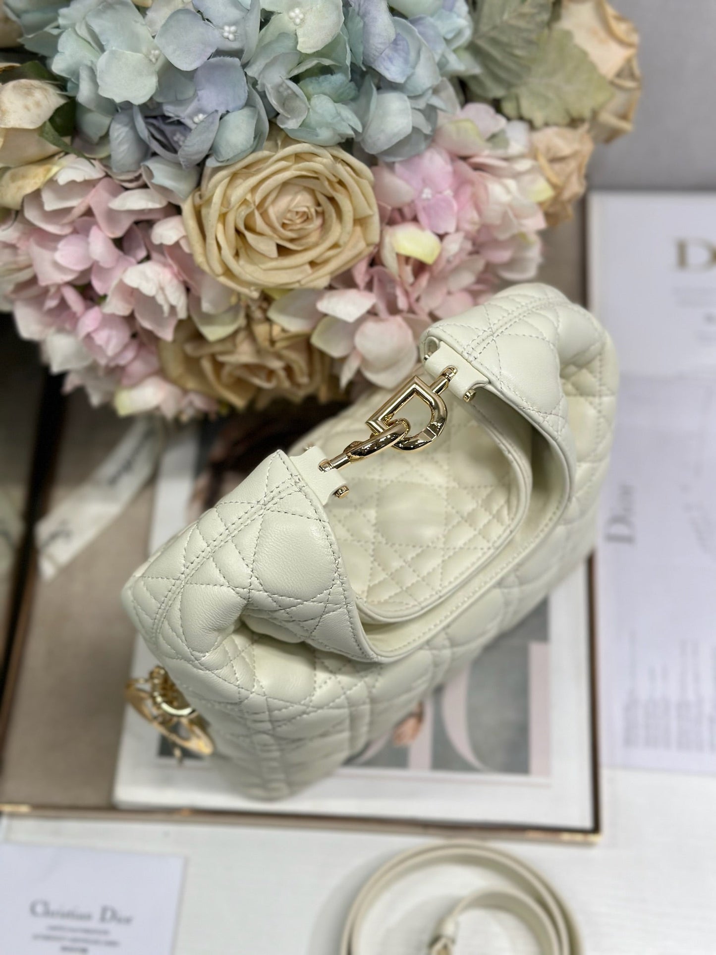 CD Lady Dior Shoulder Bag 27cm Milky White in Sheepskin 155549
