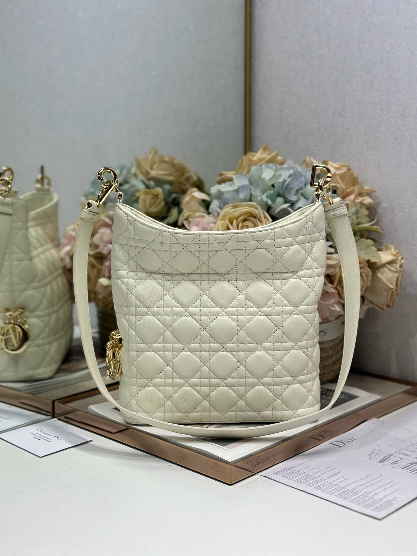 CD Lady Dior Shoulder Bag 27cm Milky White in Sheepskin 155549