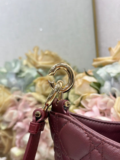 CD Lady Dior Shoulder Bag 27cm Burgundy in Sheepskin 155556