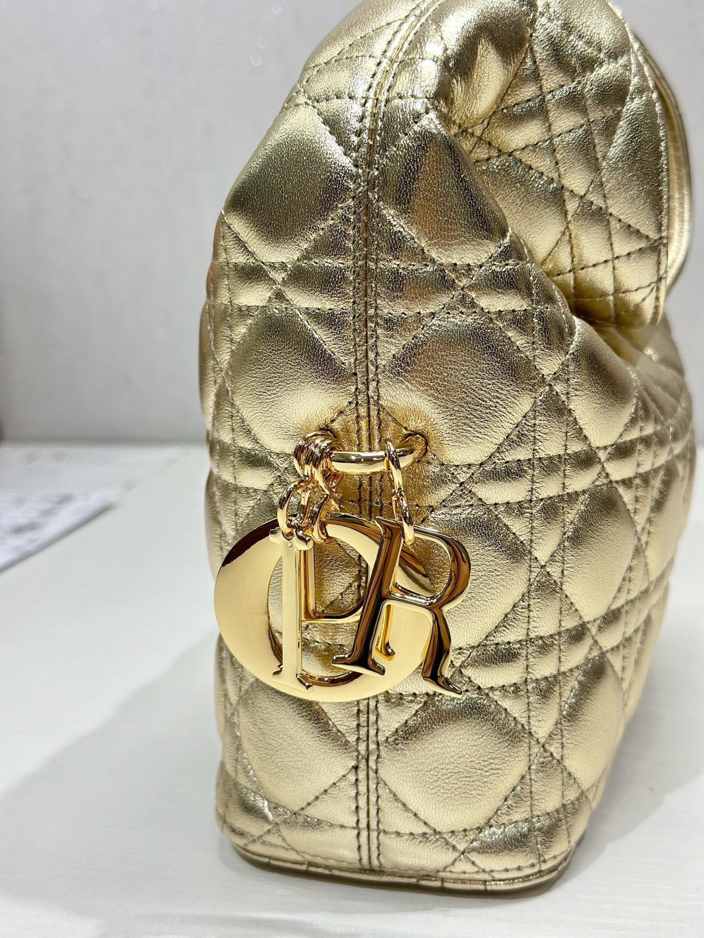 CD Lady Dior Shoulder Bag 27cm Gold Metallic in Sheepskin 155559