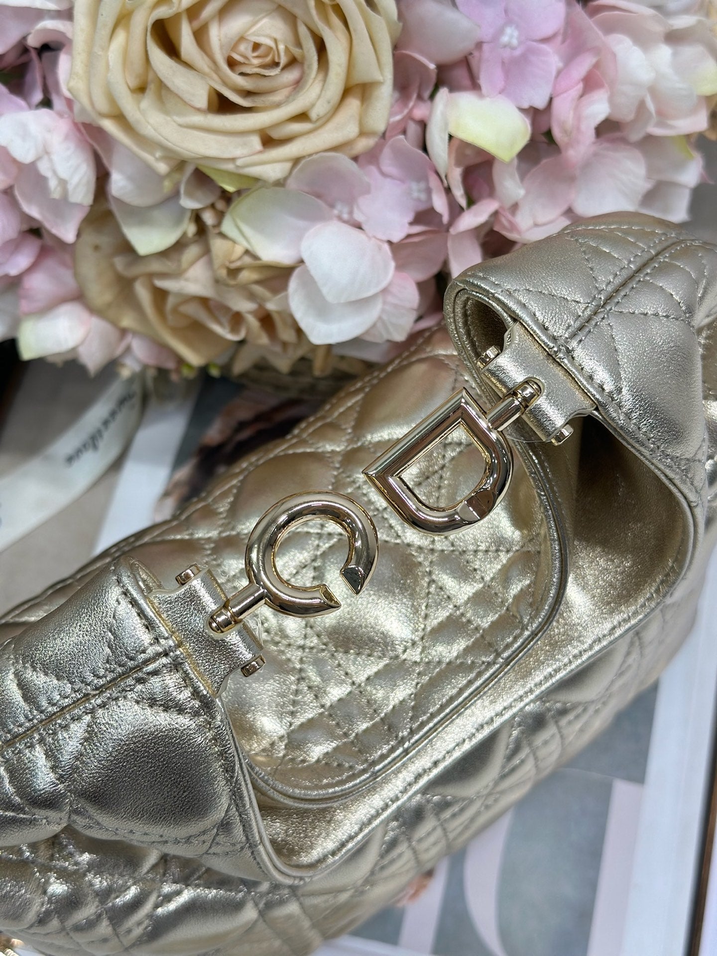 CD Lady Dior Shoulder Bag 27cm Gold Metallic in Sheepskin 155559