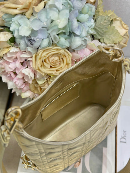 CD Lady Dior Shoulder Bag 27cm Gold Metallic in Sheepskin 155559