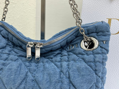 CD Small Cannage Quilted Tote Bag Blue Cowhide 158107