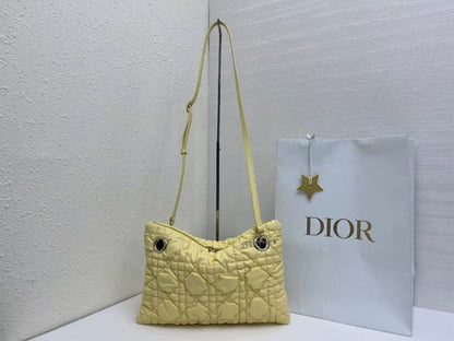 CD Small Cannage Quilted Tote Bag Yellow Cowhide 158106