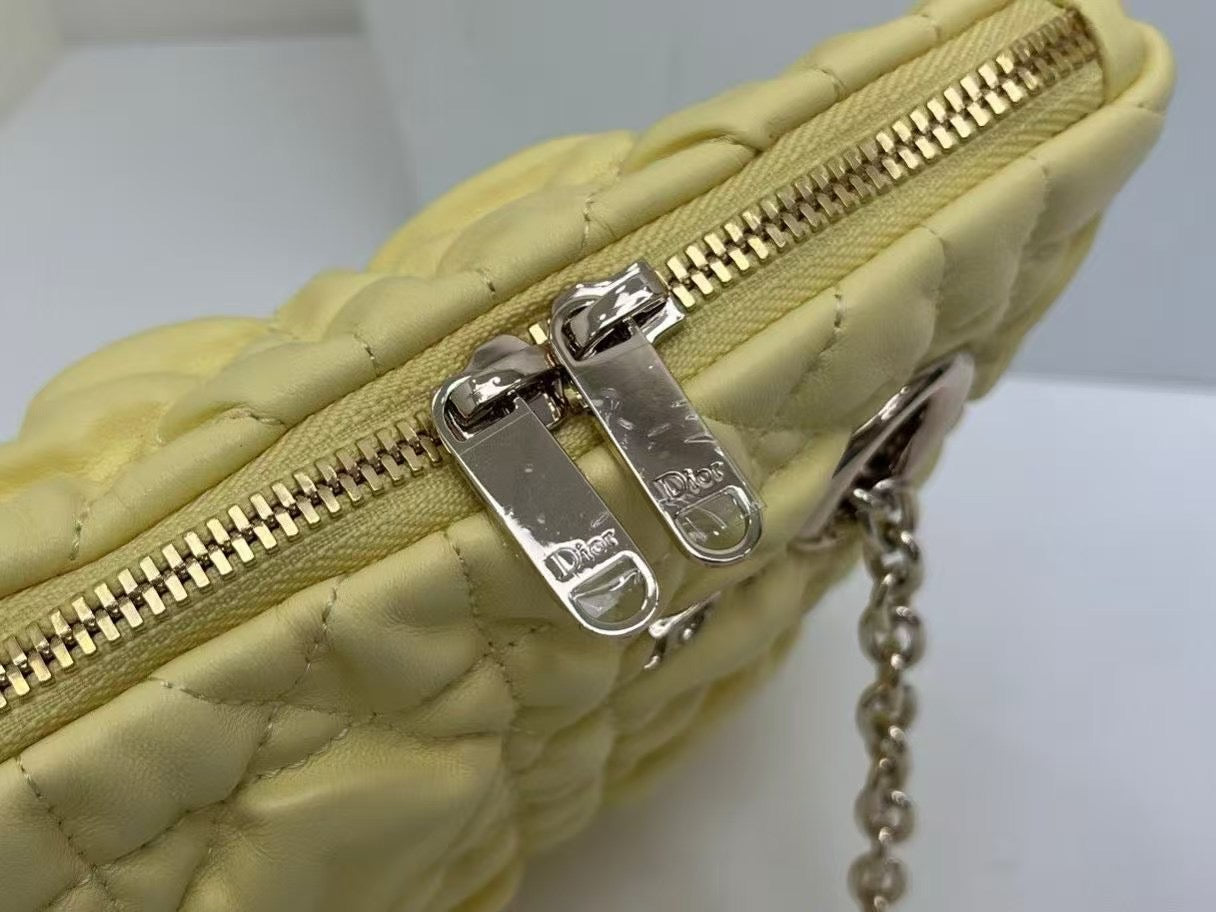 CD Small Cannage Quilted Tote Bag Yellow Cowhide 158106
