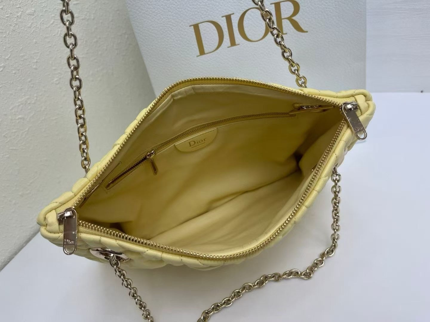 CD Small Cannage Quilted Tote Bag Yellow Cowhide 158106