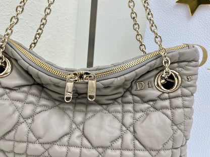 CD Small Cannage Quilted Tote Bag Light Taupe Cowhide 158104