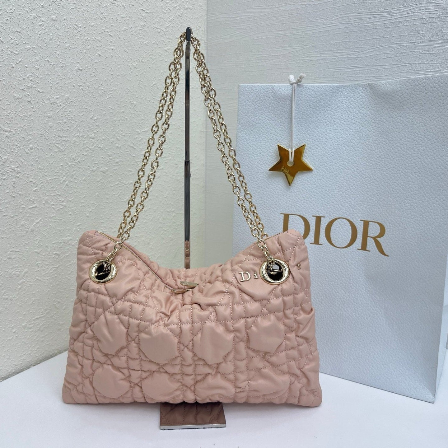 CD Small Cannage Quilted Tote Bag Pink Cowhide 158101