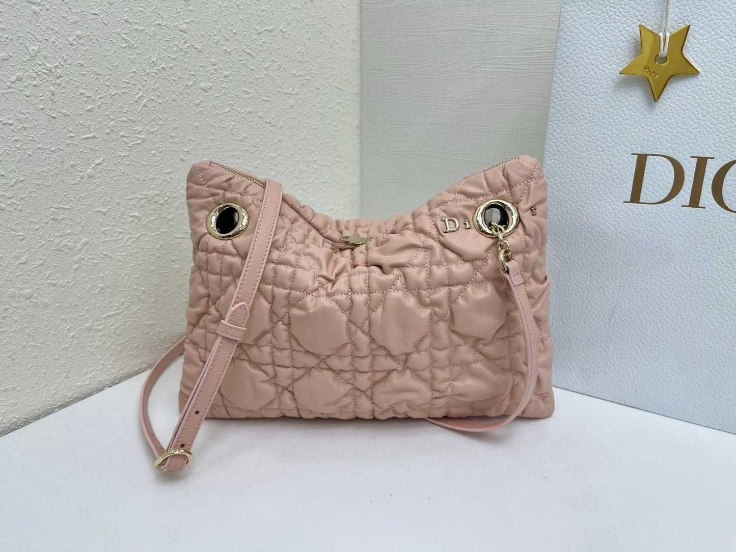 CD Small Cannage Quilted Tote Bag Pink Cowhide 158101