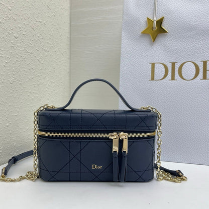 CD Cannage Vanity Chain Bag 19cm Navy Cowhide 158124