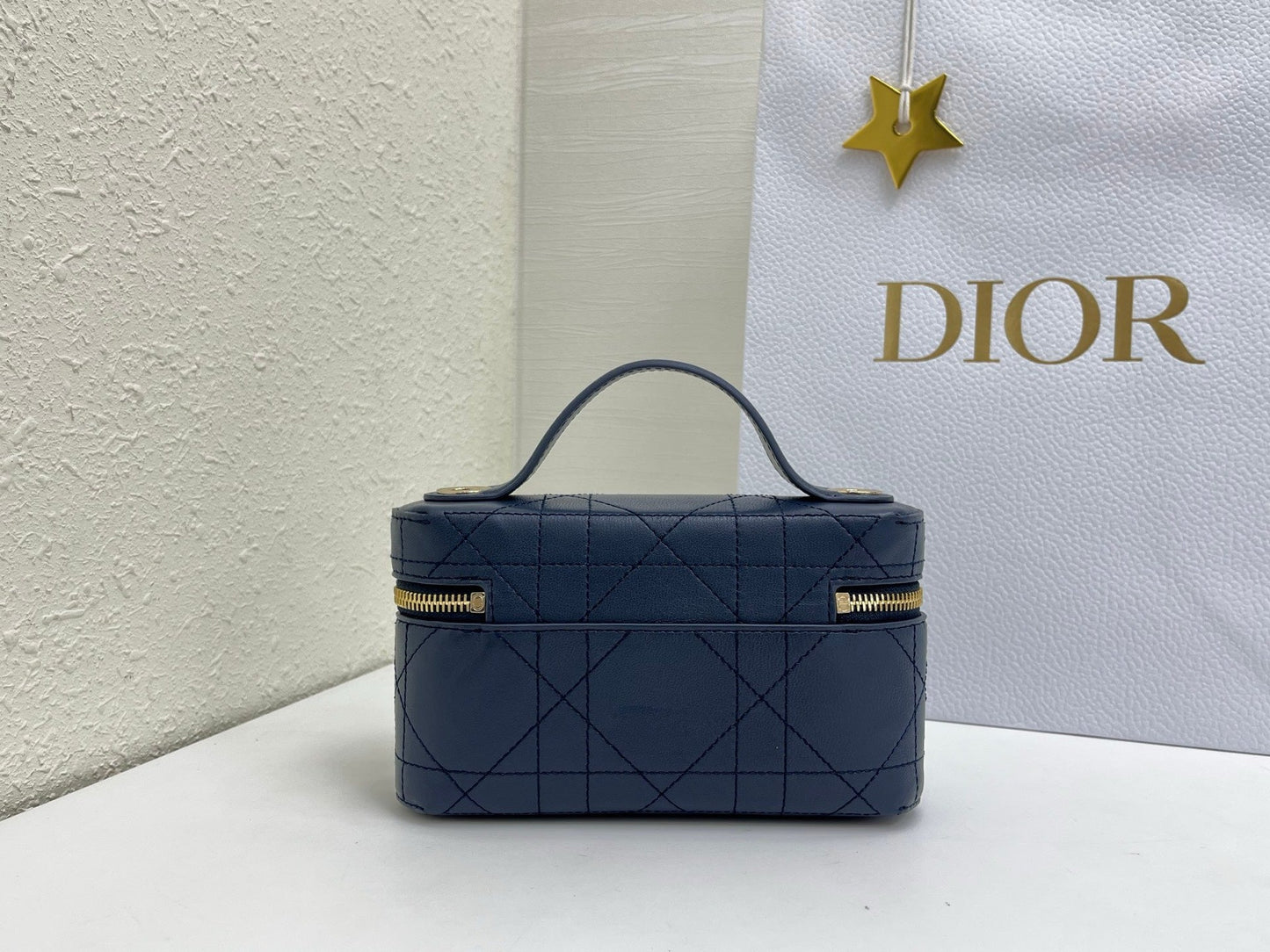 CD Cannage Vanity Chain Bag 19cm Navy Cowhide 158124