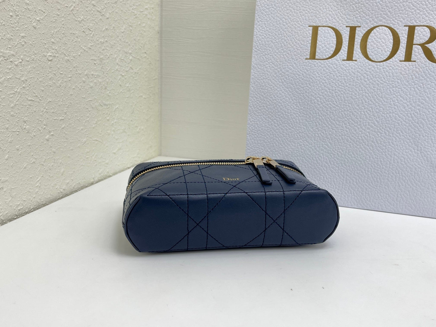 CD Cannage Vanity Chain Bag 19cm Navy Cowhide 158124