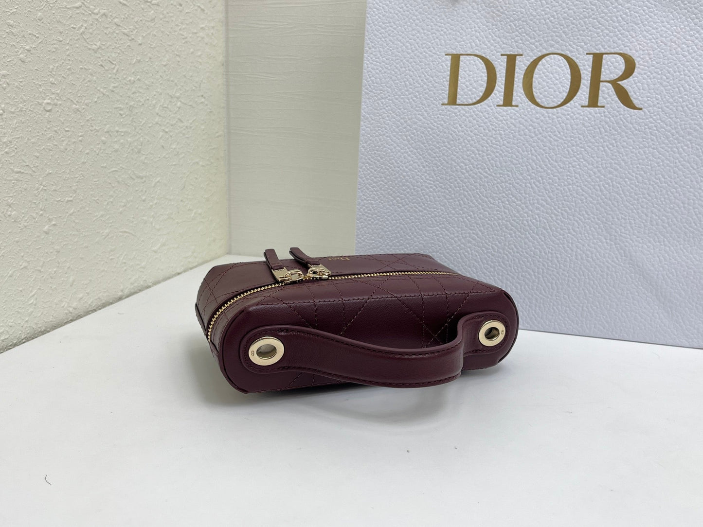 CD Cannage Vanity Chain Bag 19cm Burgundy Cowhide 158122